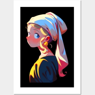 Girl with Earring T-shirt Color Background Posters and Art